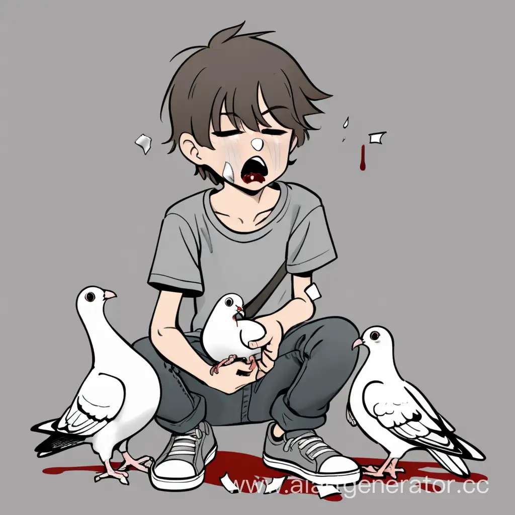 Sad-Boy-Holding-Injured-Pigeon-in-Rainy-Suburbs
