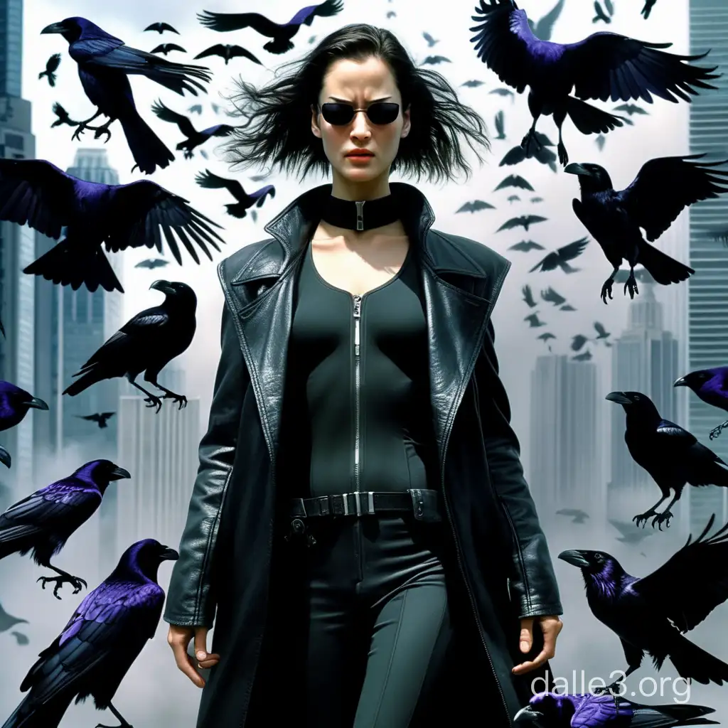 Trinity Matrix Movie Scene with Ravens | Dalle3 AI