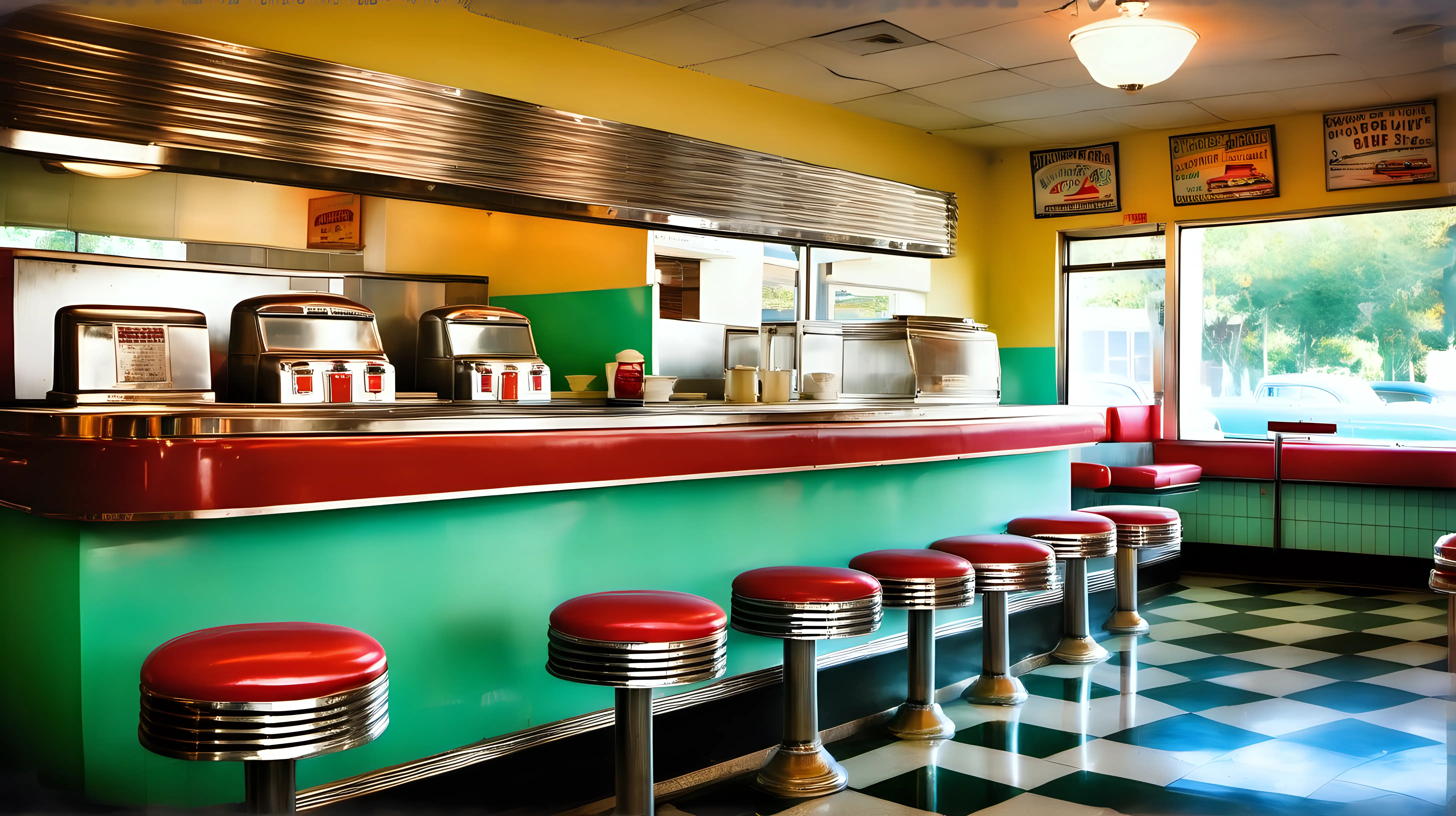 1950s Diner Counter with Vibrant Colors Nostalgic Snapshot