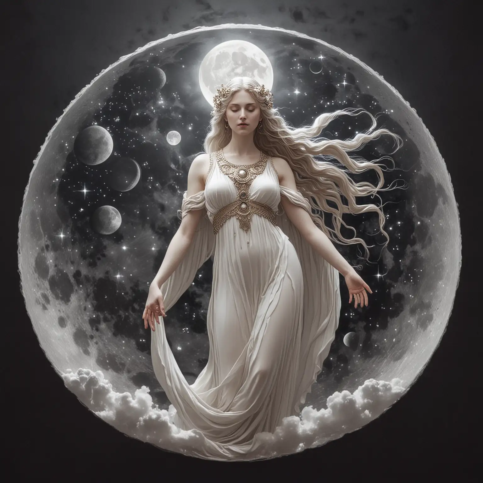 Moon Goddess Embracing Lunar Phases