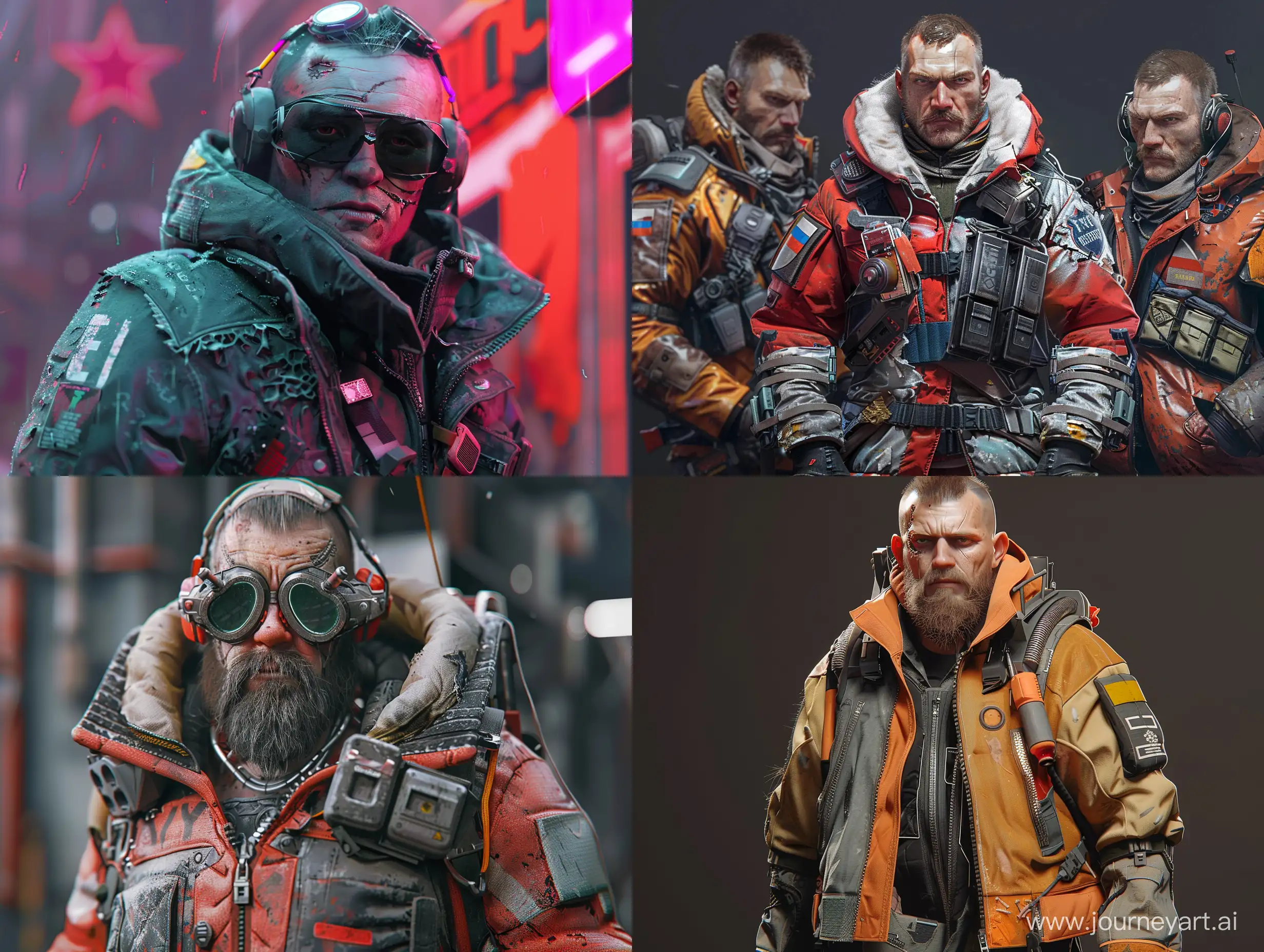 postapocalyptic characters for 2d platformer. the cyberpunk russian man. 8k. photorealism, unreal engine
