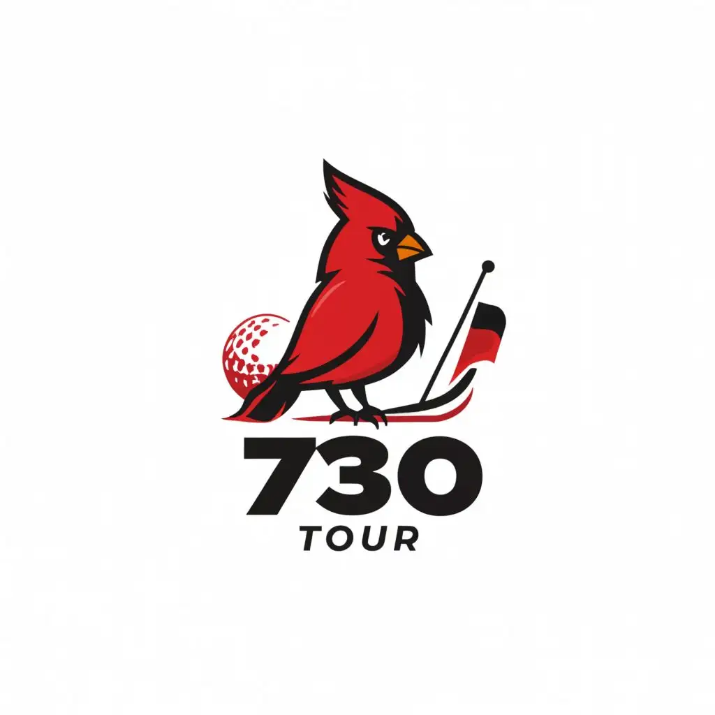 a logo design,with the text "730 Tour", main symbol:Cardinal perched on golf flag, 730 written underneath, be used in Sports Fitness industry