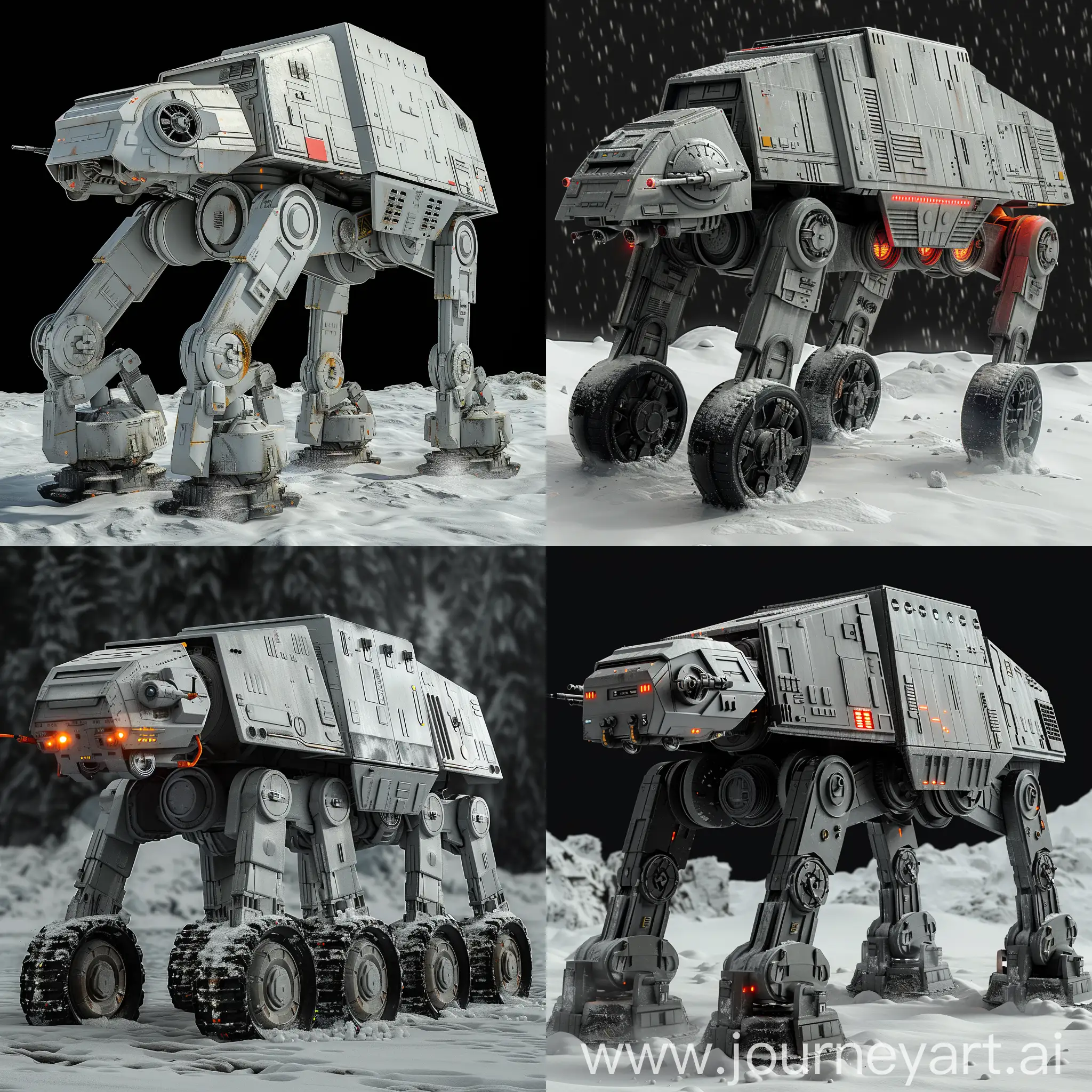 Futuristic Star Wars All Terrain Armored Transport https://static.wikia.nocookie.net/starwars/images/1/16/AT-AT_2_Fathead.png/revision/latest/scale-to-width-down/1200?cb=20161108042721, Electric Power, Solar Panels, Regenerative Braking, Lightweight Materials, Energy-Efficient Systems, Recycled Materials, Water Recycling System, Aerodynamic Design, Efficient Tire Design, Biodegradable Lubricants, Advanced AI Integration, Holographic Displays, Stealth Technology, Advanced Weapon Systems, Adaptive Camouflage, Energy Shielding, Enhanced Sensor Suite, Drone Deployment System, Self-Repairing Systems, Virtual Reality Training Simulators, Droid Companion Bay, Holoprojector, Multi-Function Control Panel, Cloaking Device, Graviton Beam Projector, Infrared Night Vision, Stealth Repulsorlift System, Magnetic Tractor Beam, Advanced Communication Array, Emergency Escape Pod, octane render --stylize 1000