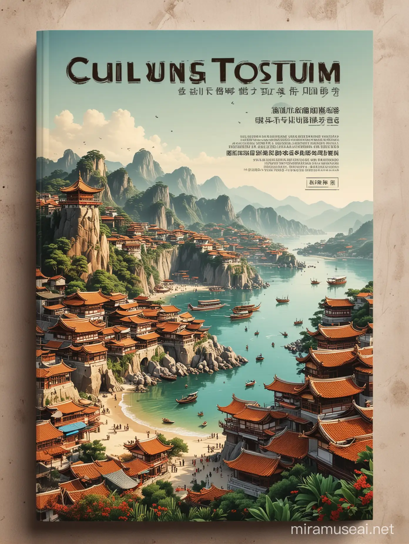 Vibrant Cultural Tourism Guidebook Cover Featuring Iconic Landmarks and Traditions