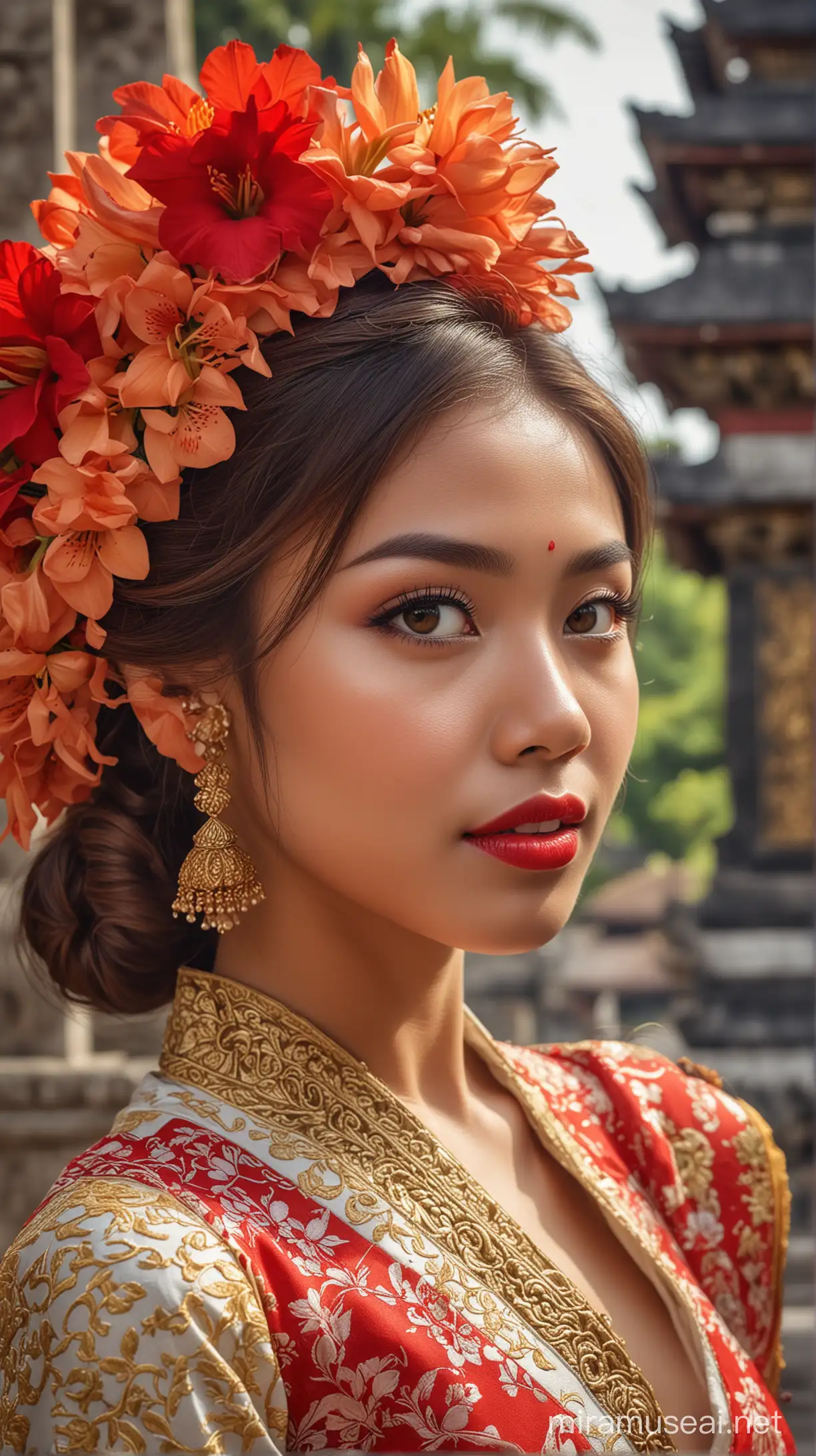 Beautiful Indonesian Girl Portrait with Bali Temple Background