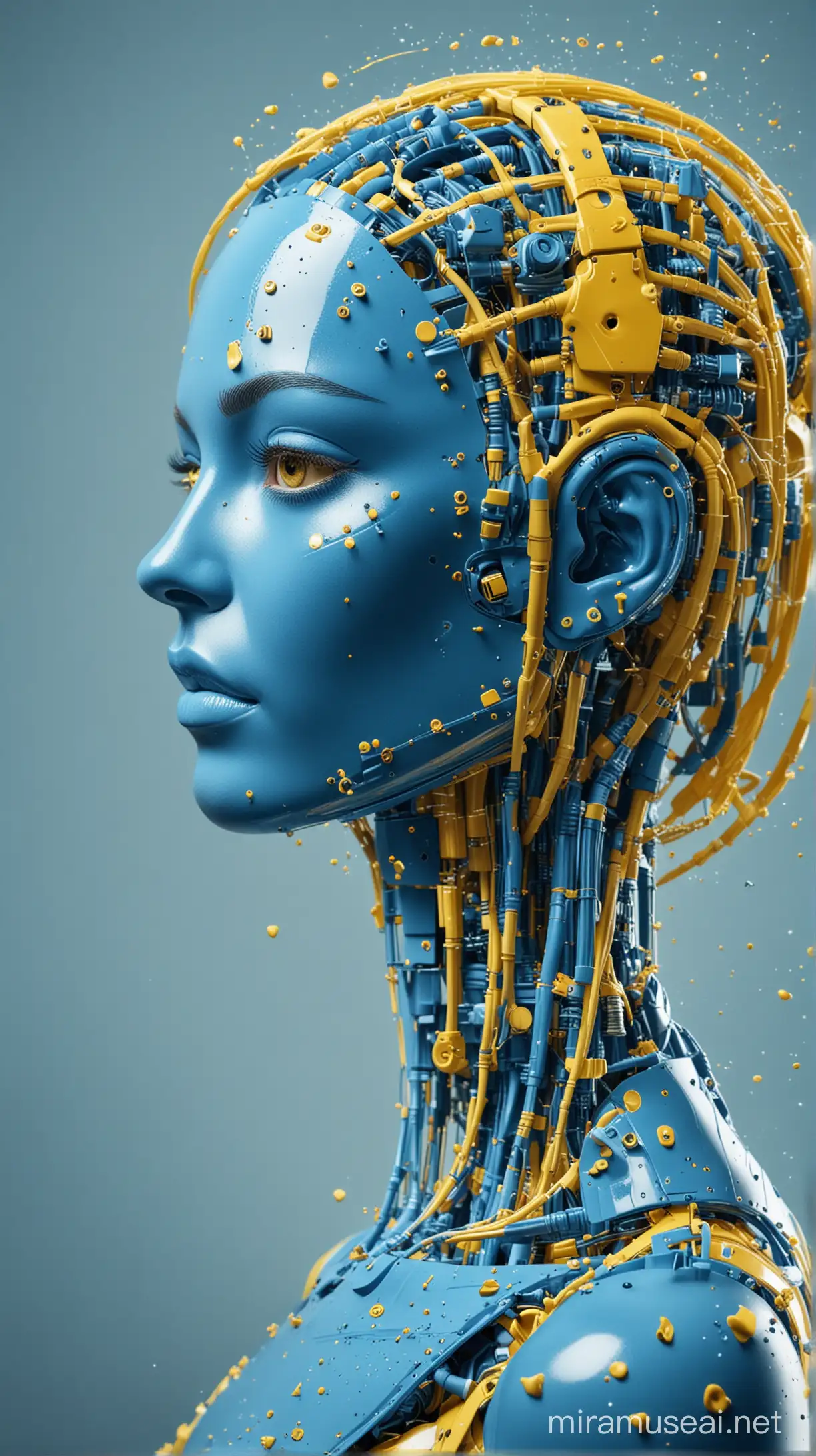 AI and Marketing Collaboration in Vibrant Blue and Yellow Tones