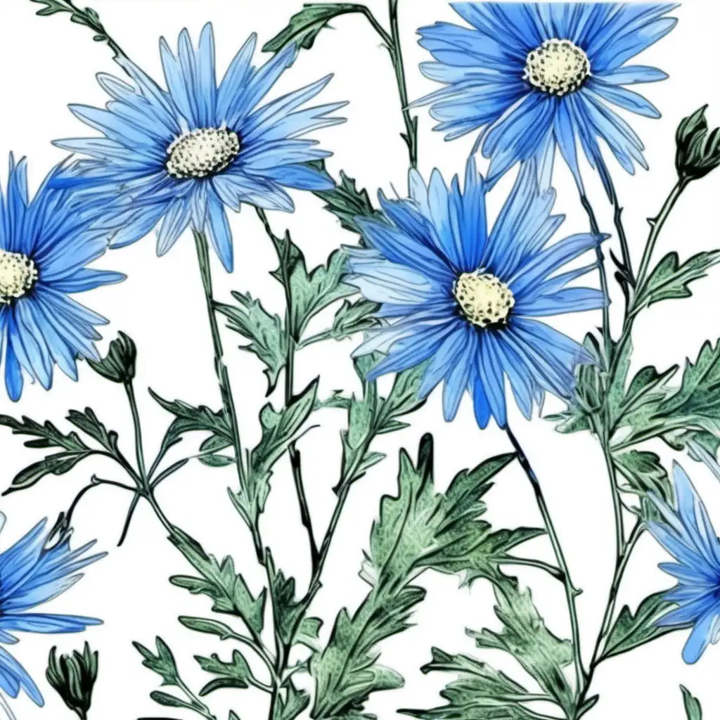 Azure Aster Flowers Pastel Watercolor Clipart Inspired by Andy Warhol
