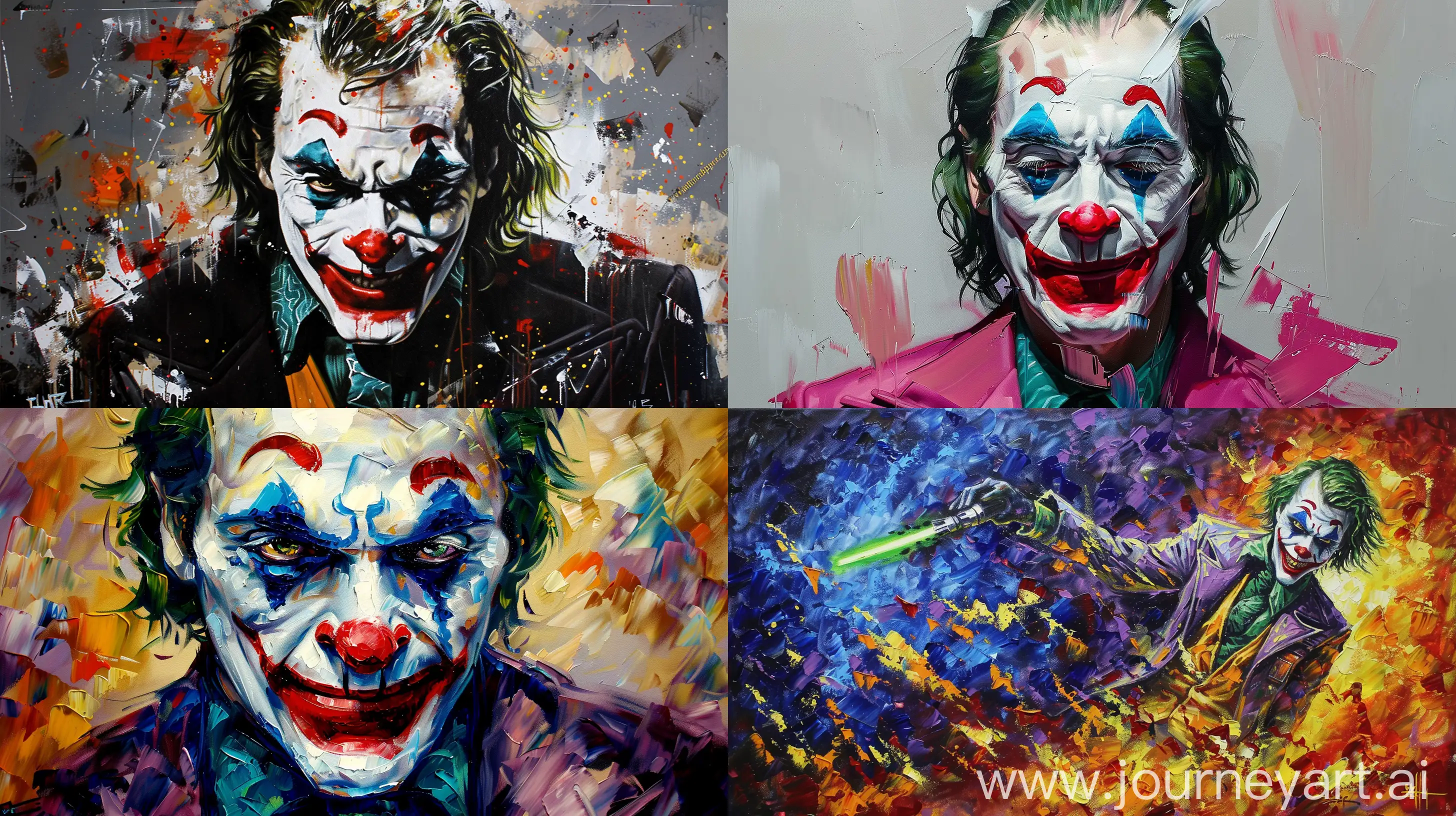 oil painting of joker in star wars style with bright colour --ar 16:9 --c 25