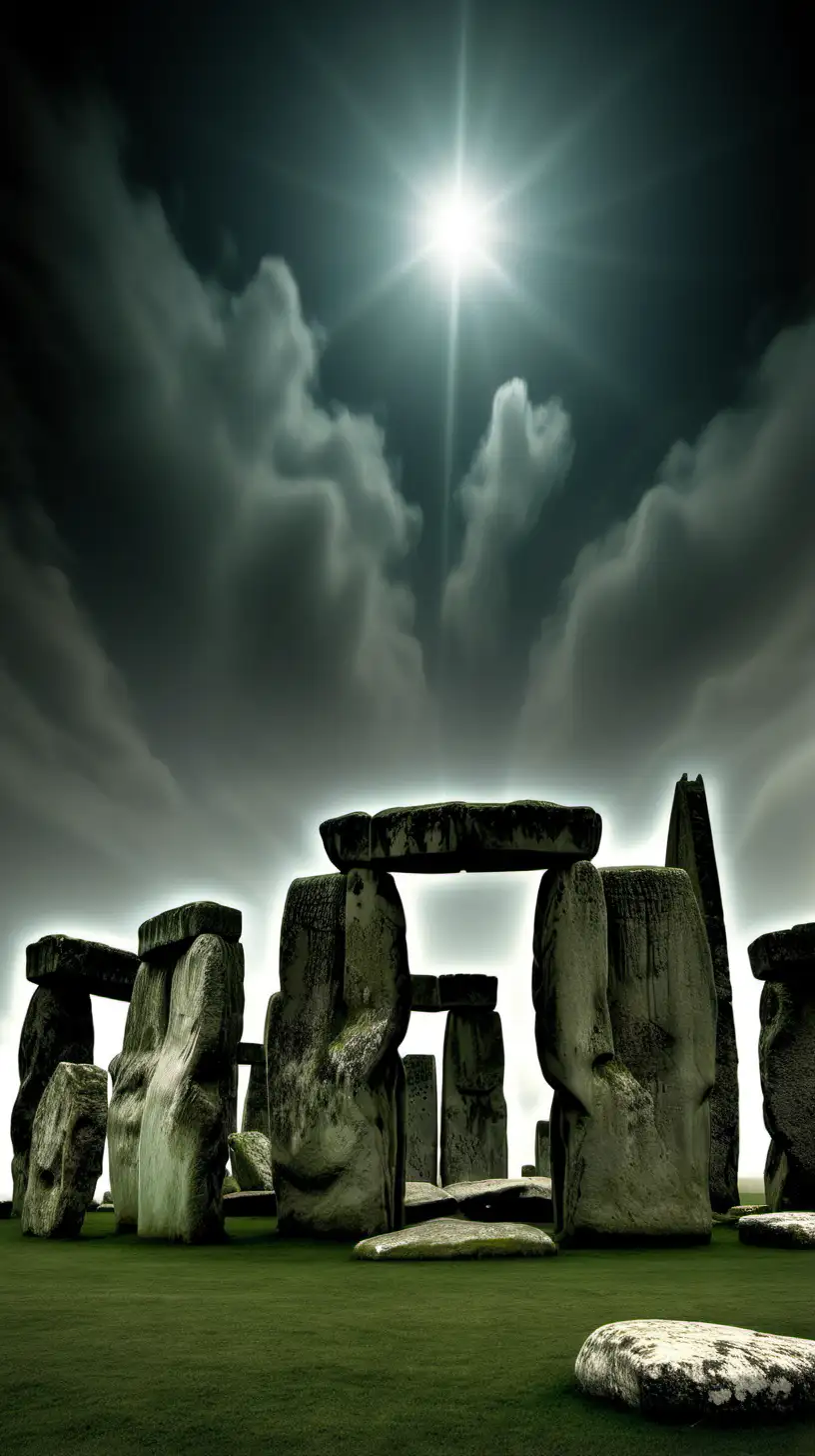 Title: "Enigmatic Stones: The Mystery of Stonehenge"

Prompt: Visualize the enigmatic stones of Stonehenge standing tall, surrounded by an aura of mystery, inviting viewers to ponder the secrets concealed within.