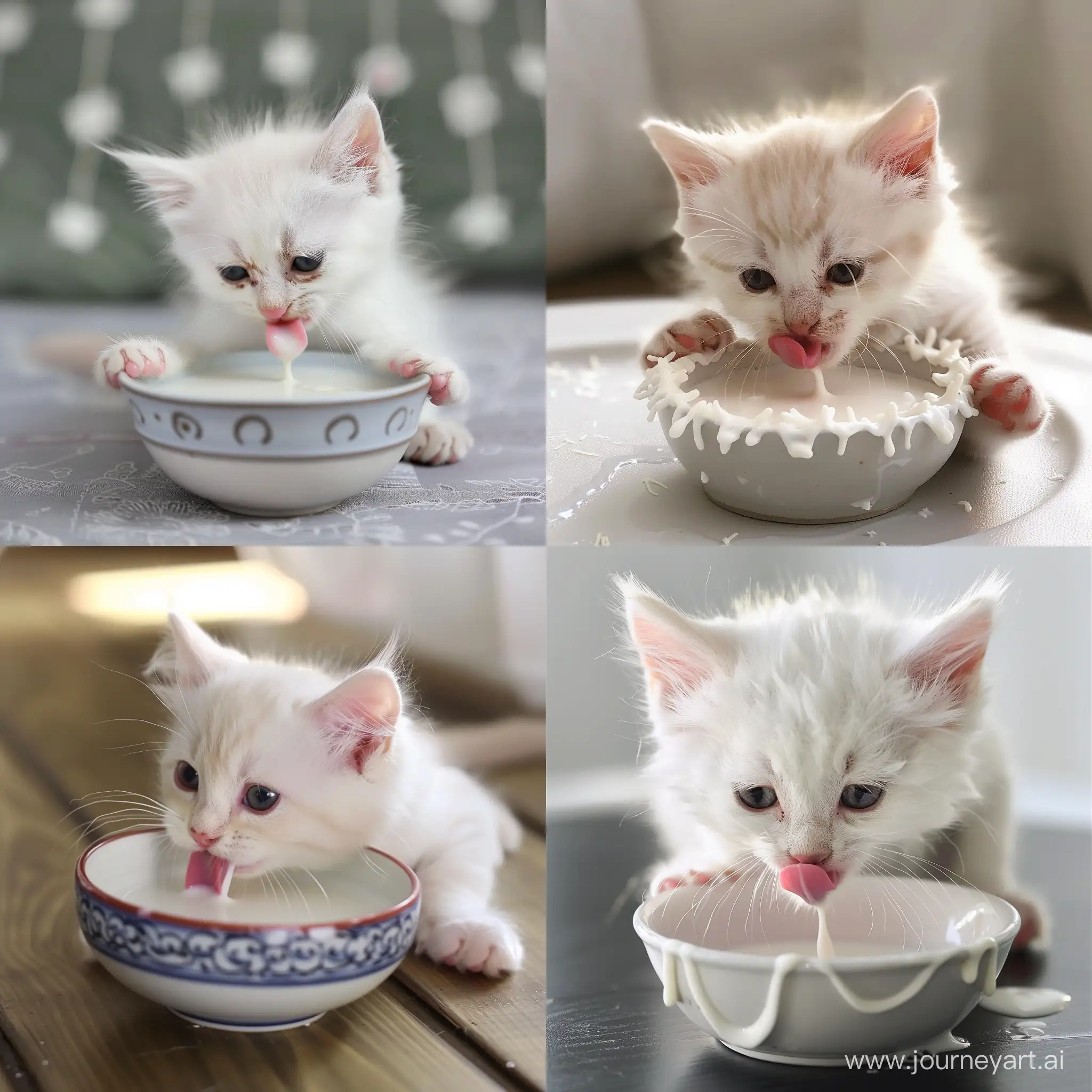 Adorable-90DayOld-White-Kitten-Licking-Milk-from-Bowl