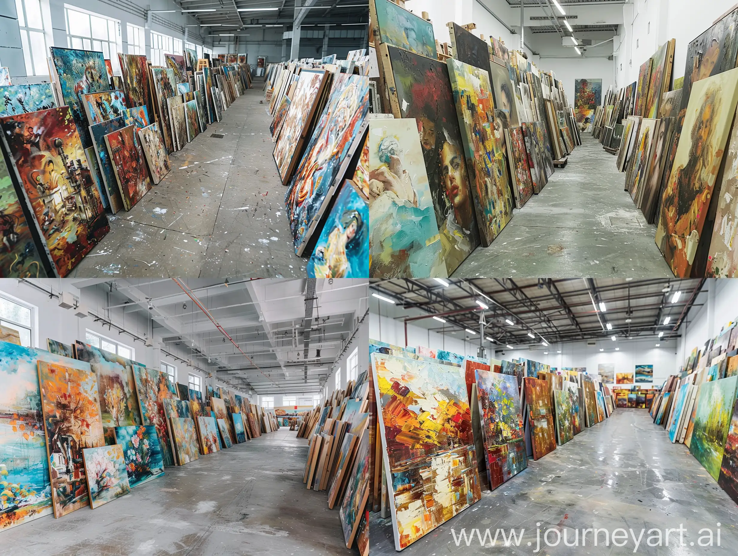 Vibrant-Abstract-Oil-Paintings-in-an-Oversized-Factory-Setting