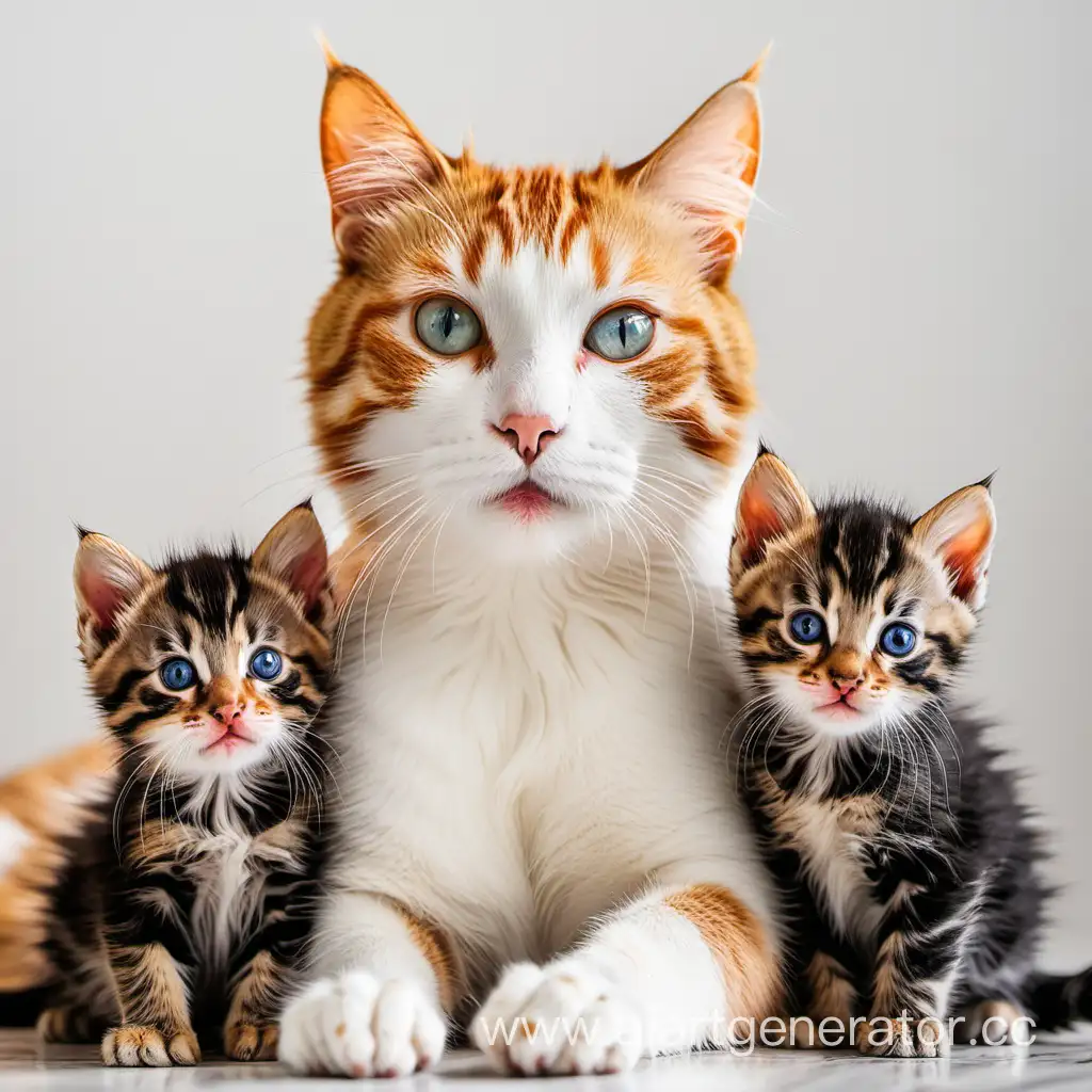 красивая мама кошка с котятами 