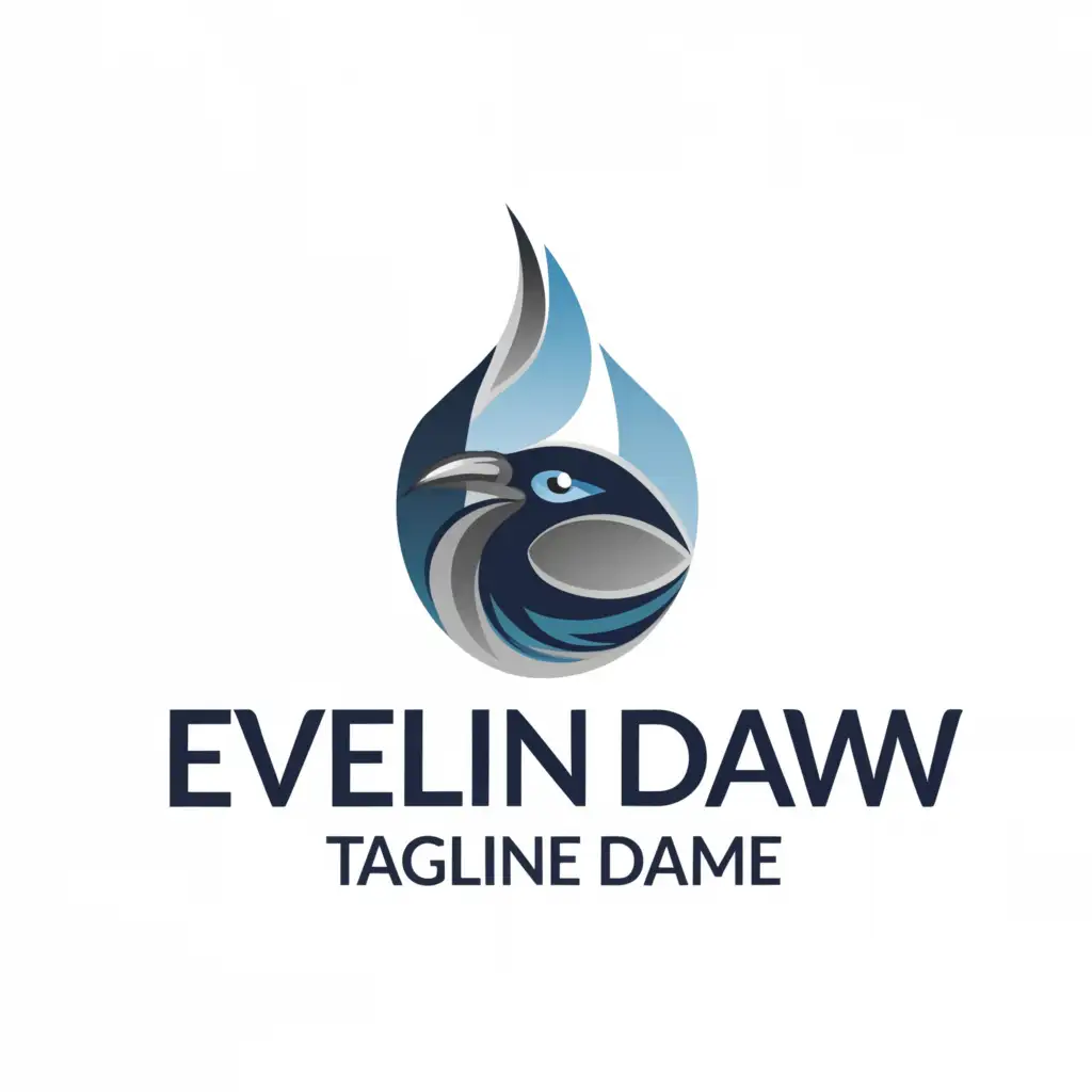 a logo design,with the text 'Eveline Daw', main symbol:painted crow head inside water droplet, cold colors, minimal lines,Minimalistic,be used in Entertainment industry,clear background
