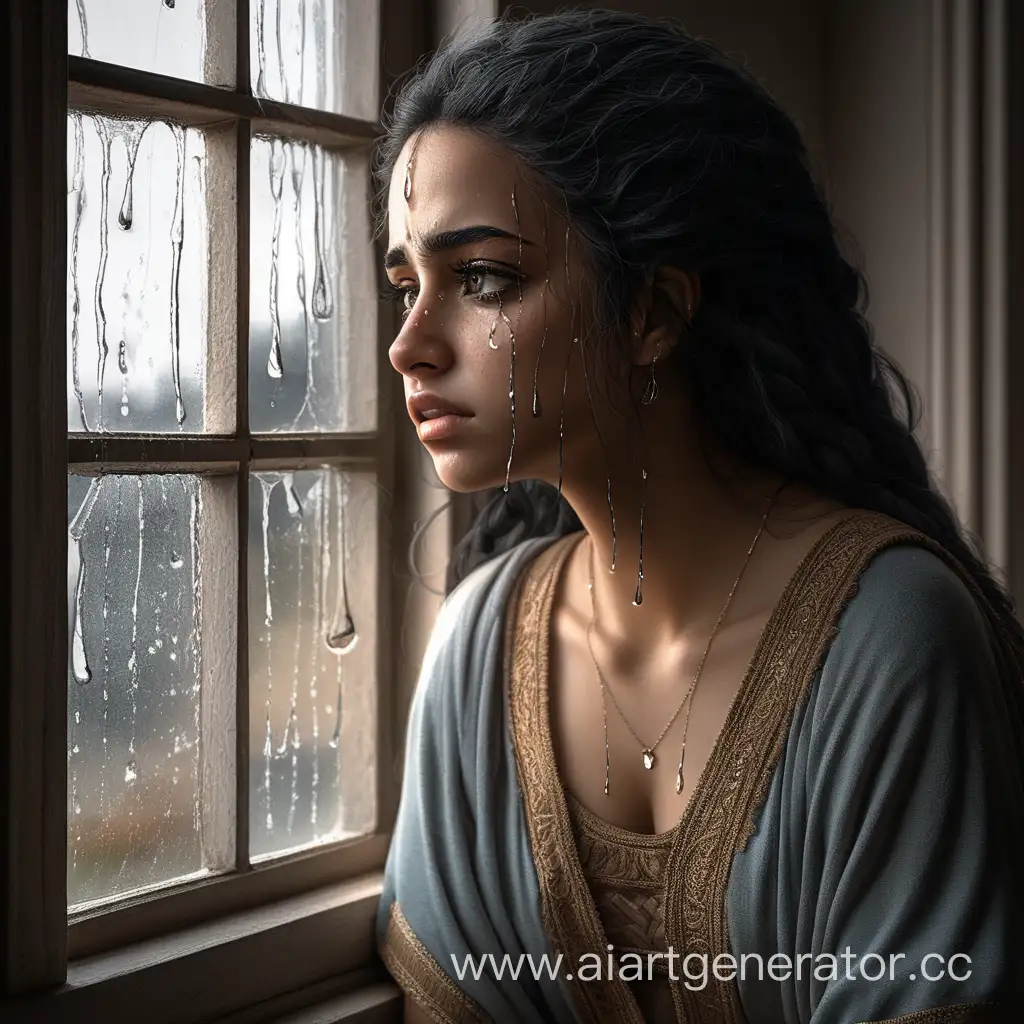 Аида сидела у окна с грустным взглядом,так как была виновата. Она и подумать не могла что ее слова могут кого то ранить. Вид был у нее помятый, в глазах тоска и слезы вот-вот научатся градом.