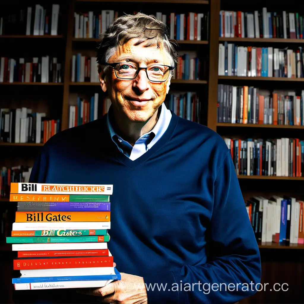 Bill-Gates-Surrounded-by-Knowledge-Tech-Tycoon-Immersed-in-a-Library-of-Books