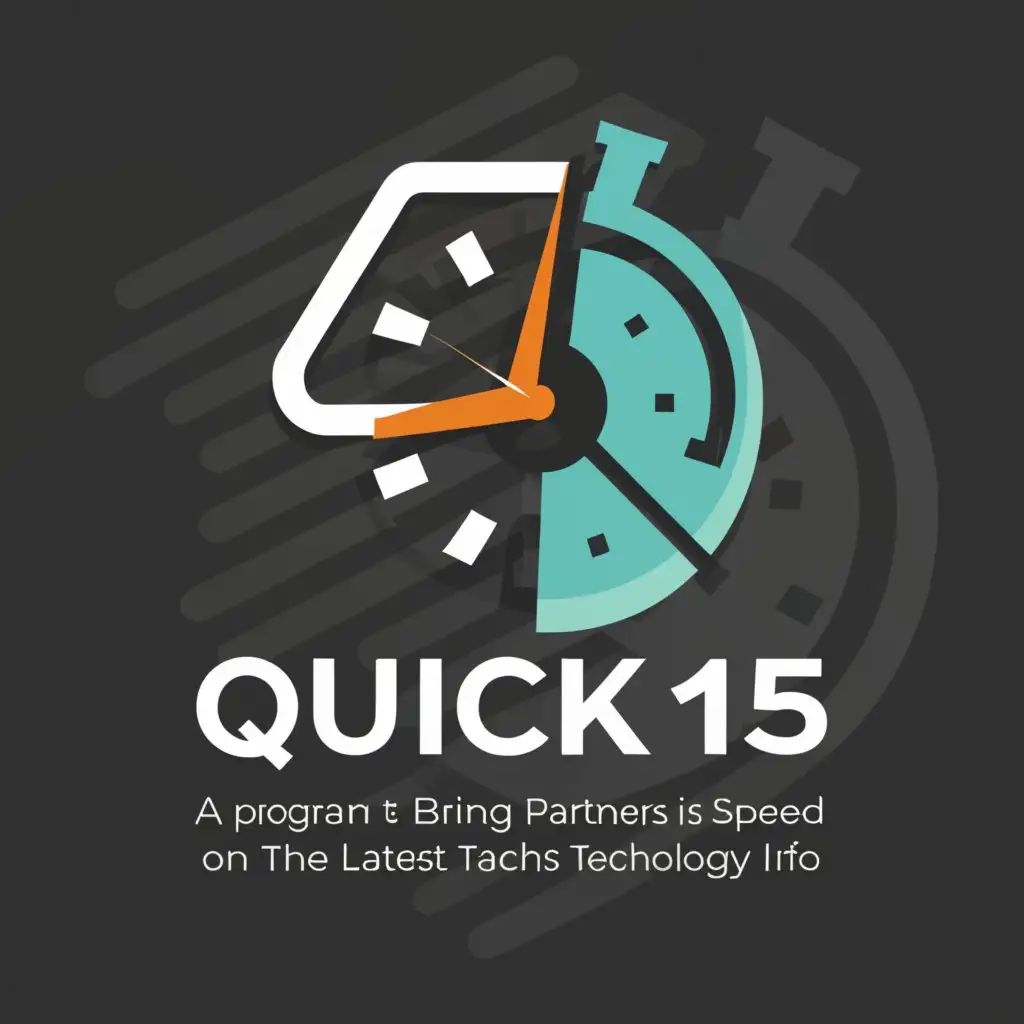 a logo design,with the text "Quick 15
A program to bring all partners up to speed on the latest technology info", main symbol:Odometer stop watch,Moderate,be used in Technology industry,clear background