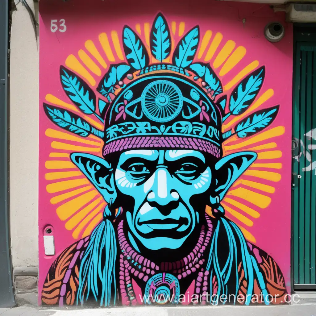 street art stencil 3 colors  Psychedelic shaman 