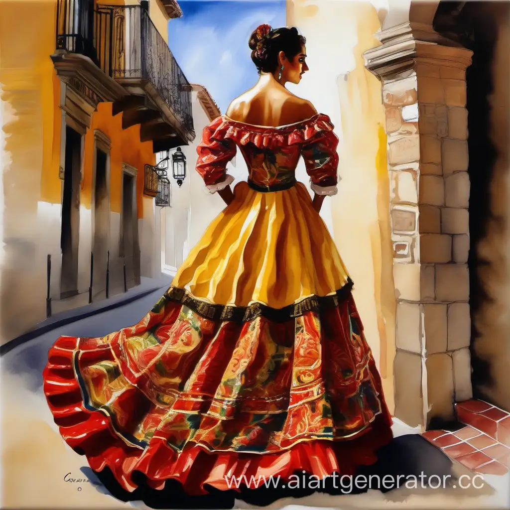 женщина испанка в красивом платье, художница, живопись