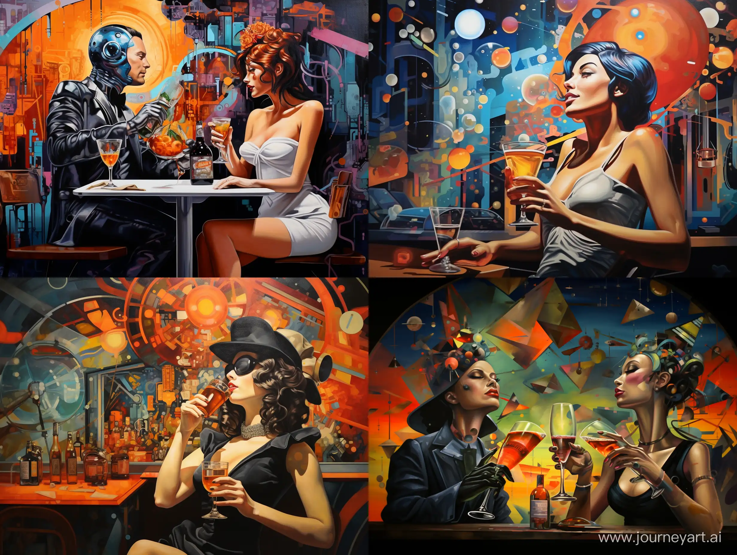 Futuristic-Graffiti-Bar-Scene-with-Men-and-Women-Enjoying-Beer-in-Deepspace
