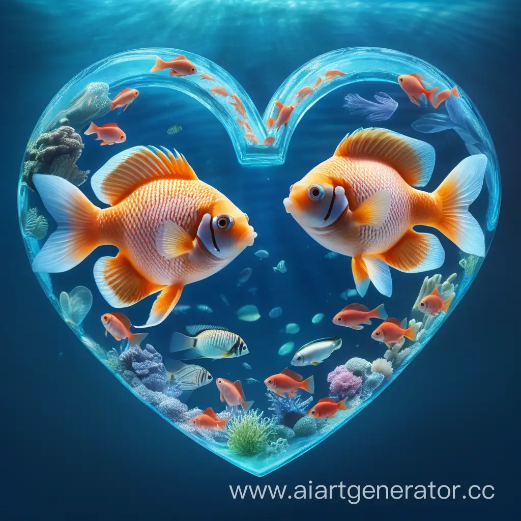 2 аквариумные рыбки переплетаются в форме сердца
