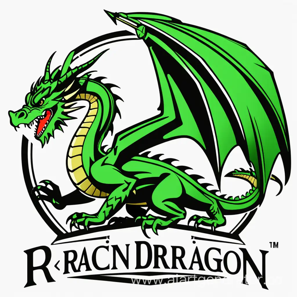 Логотип с названием R.R.C  дракон зелёный 