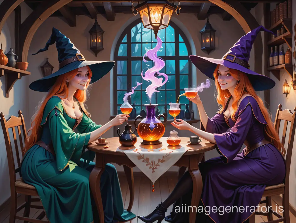 Witches-Enjoying-Magic-Potion-Conversation-on-Royal-Table