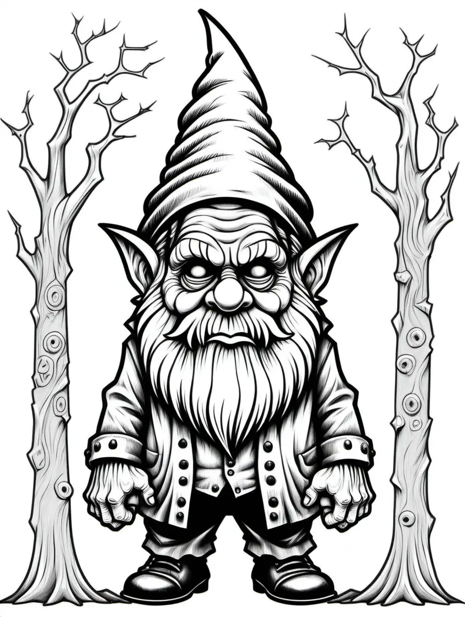 adult coloring page, halloween frankenstein gnome pointy ears beard bolts in neck short full body, thick lines, low detail, no shading