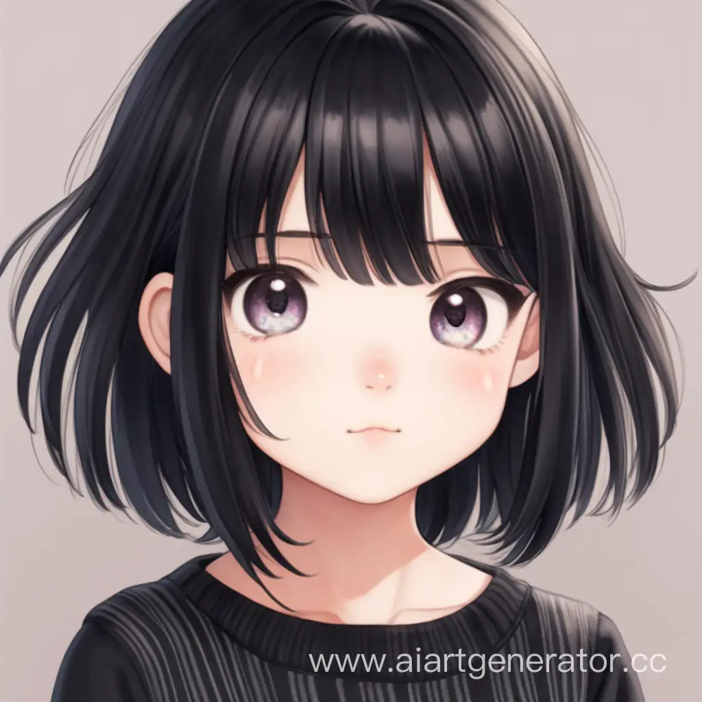 cute girl with black hair and cute face anima