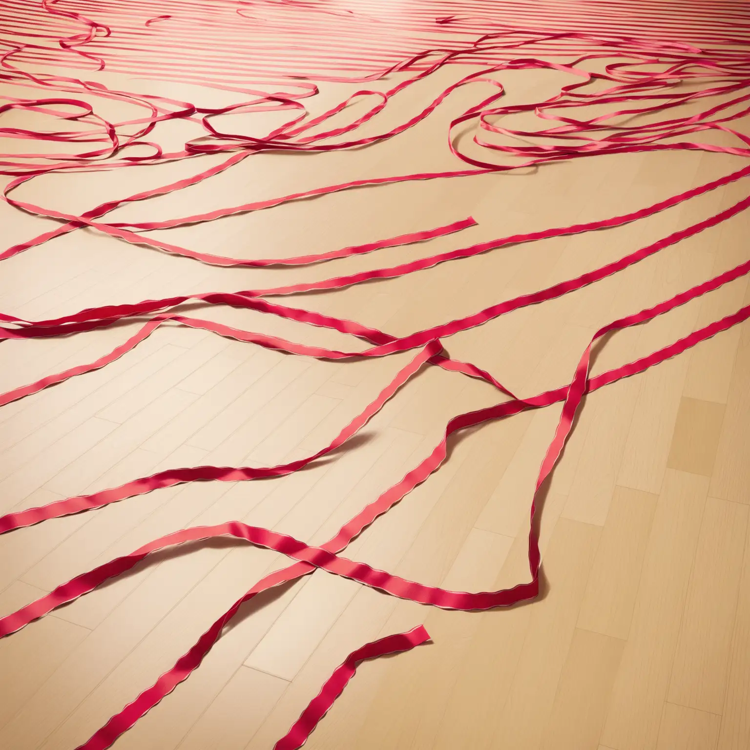 strands of ribbon all over the floor