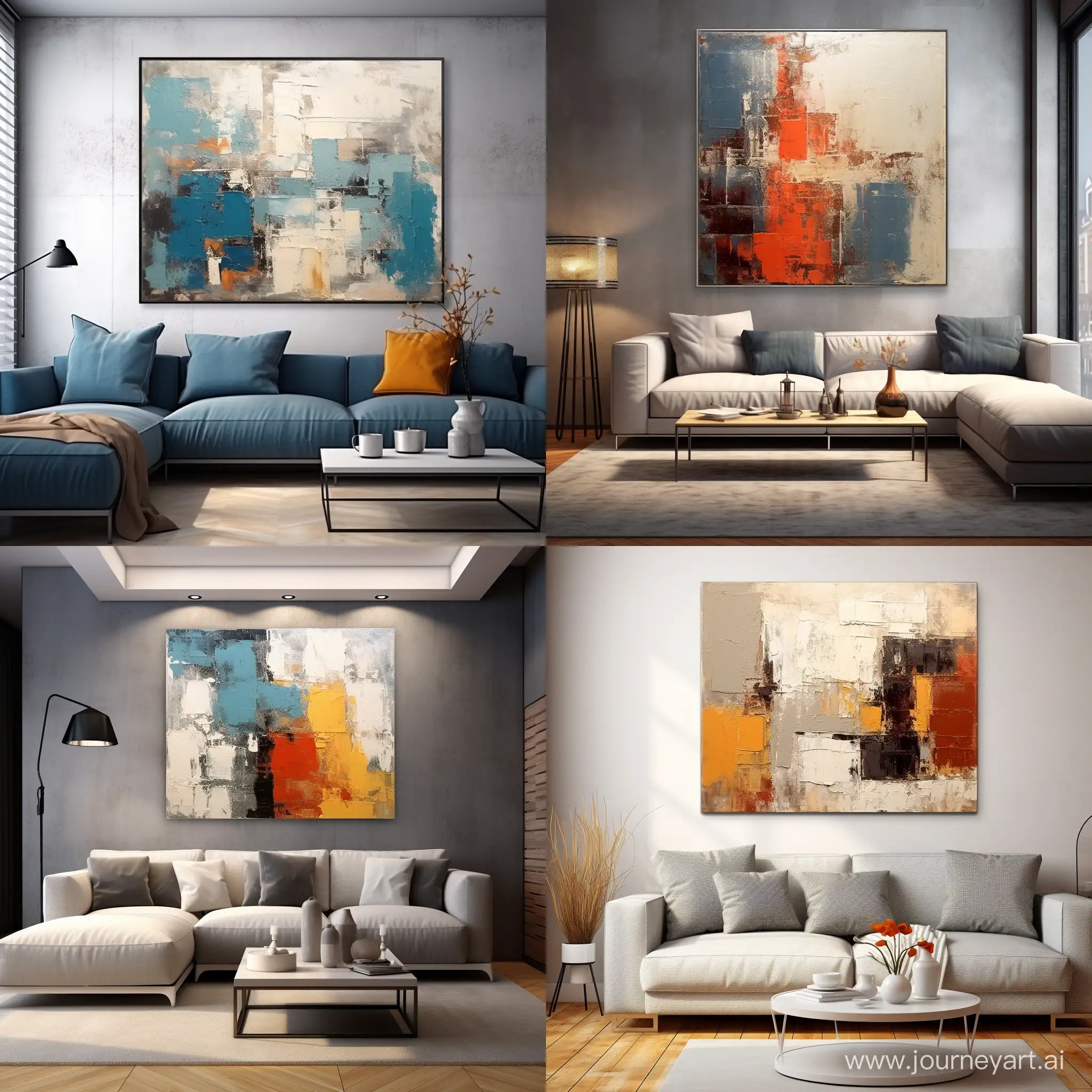 a modern painting in the interior painted with texture pastes in three colors
