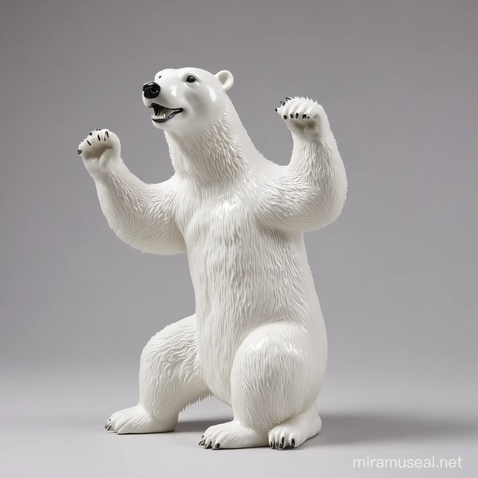 Dancing Polar Bear in a Gleaming Porcelain Finish