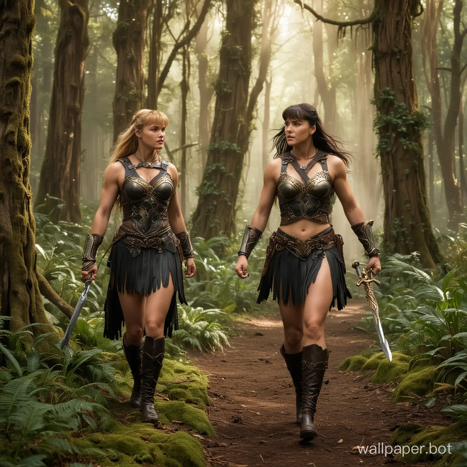 Xena, Gabrielle, Hercules in a magical forest