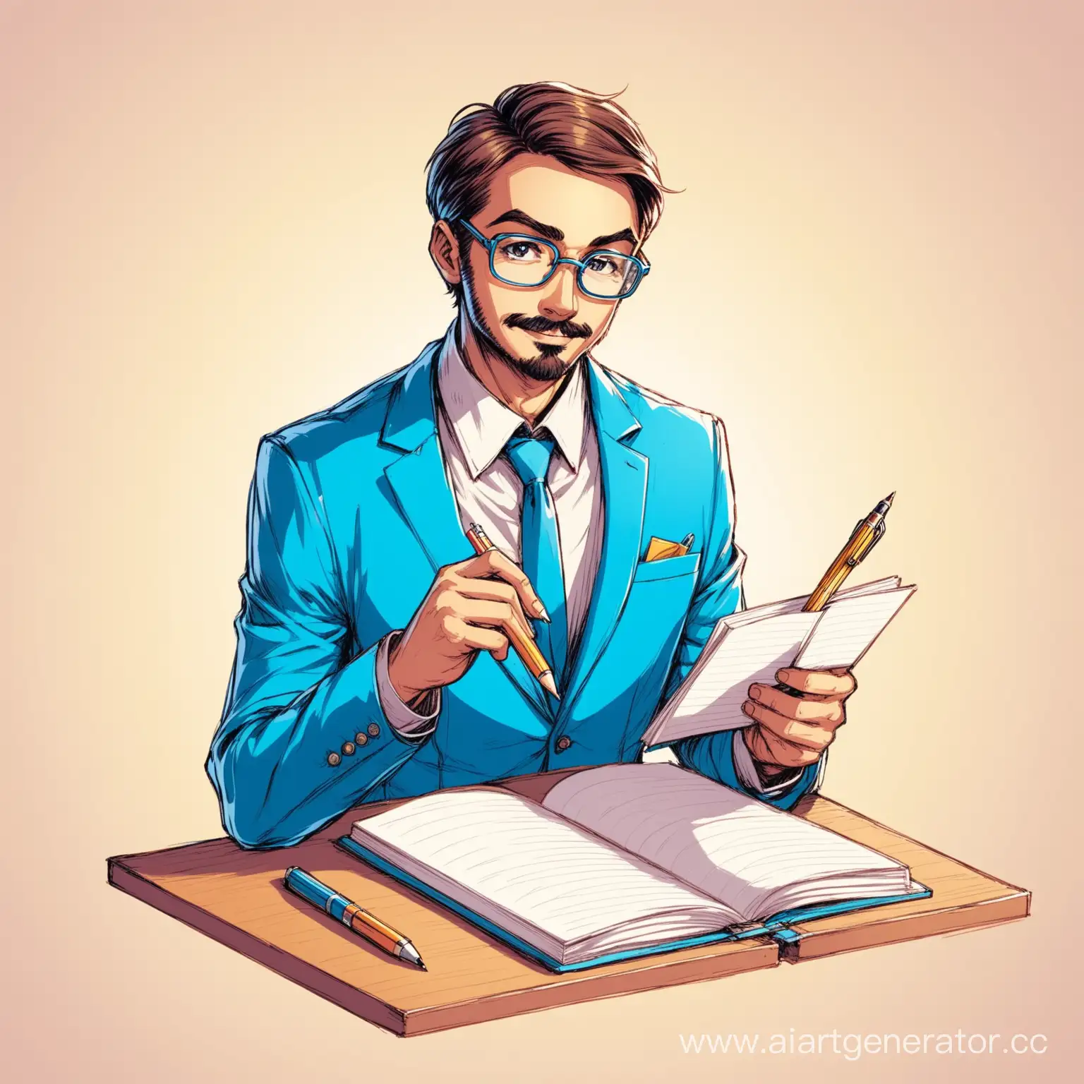 Inventive-Stationer-Creativity-Embodied-in-Bright-Blue-Suit-and-Innovative-Stationery