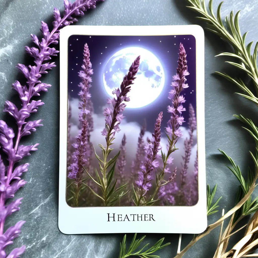 Heather flower moon magic oracle card ethereal realistic 