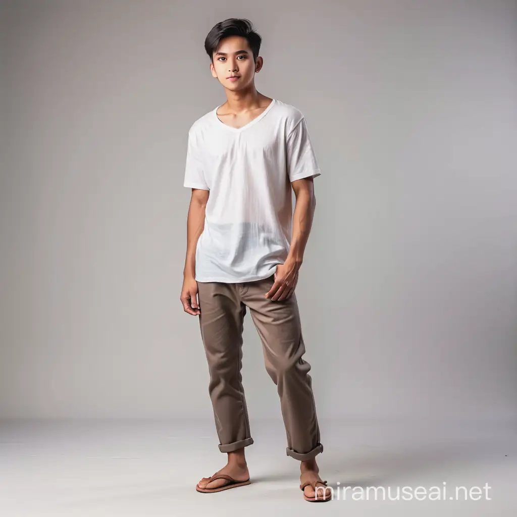 Village Young Man Standing in Front and Side Poses Full Body Portrait