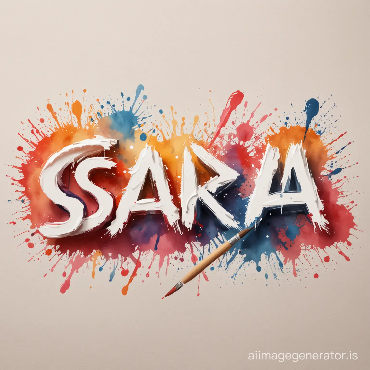 The logo of the word Sara with paint and brush