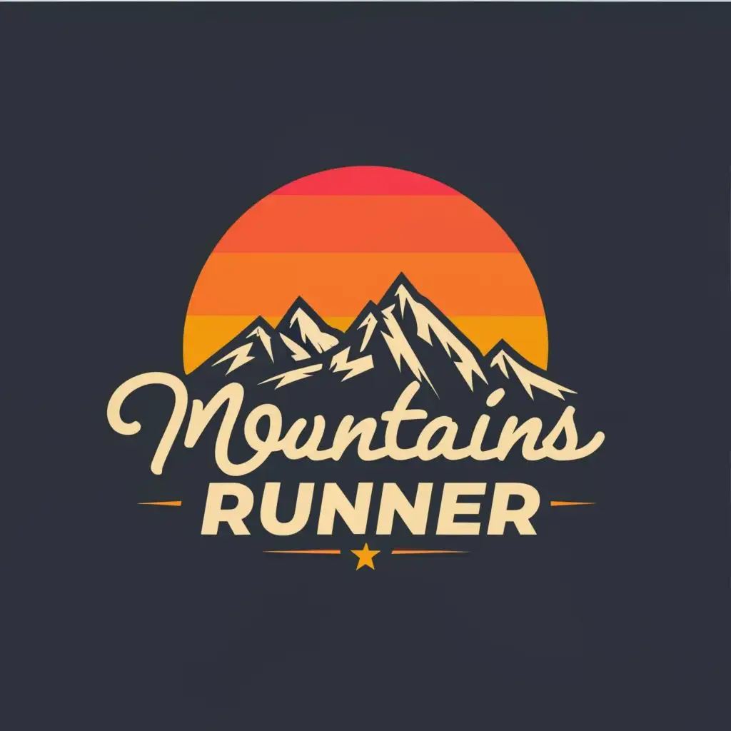 logo, mountains run sun, with the text "mountains runner", typography, be used in Sports Fitness industry