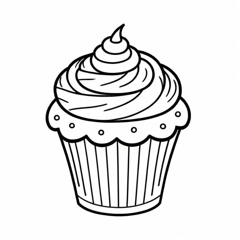Cartoon-Cupcake-Coloring-Page-for-Kids-Simple-Line-Art-on-White-Background