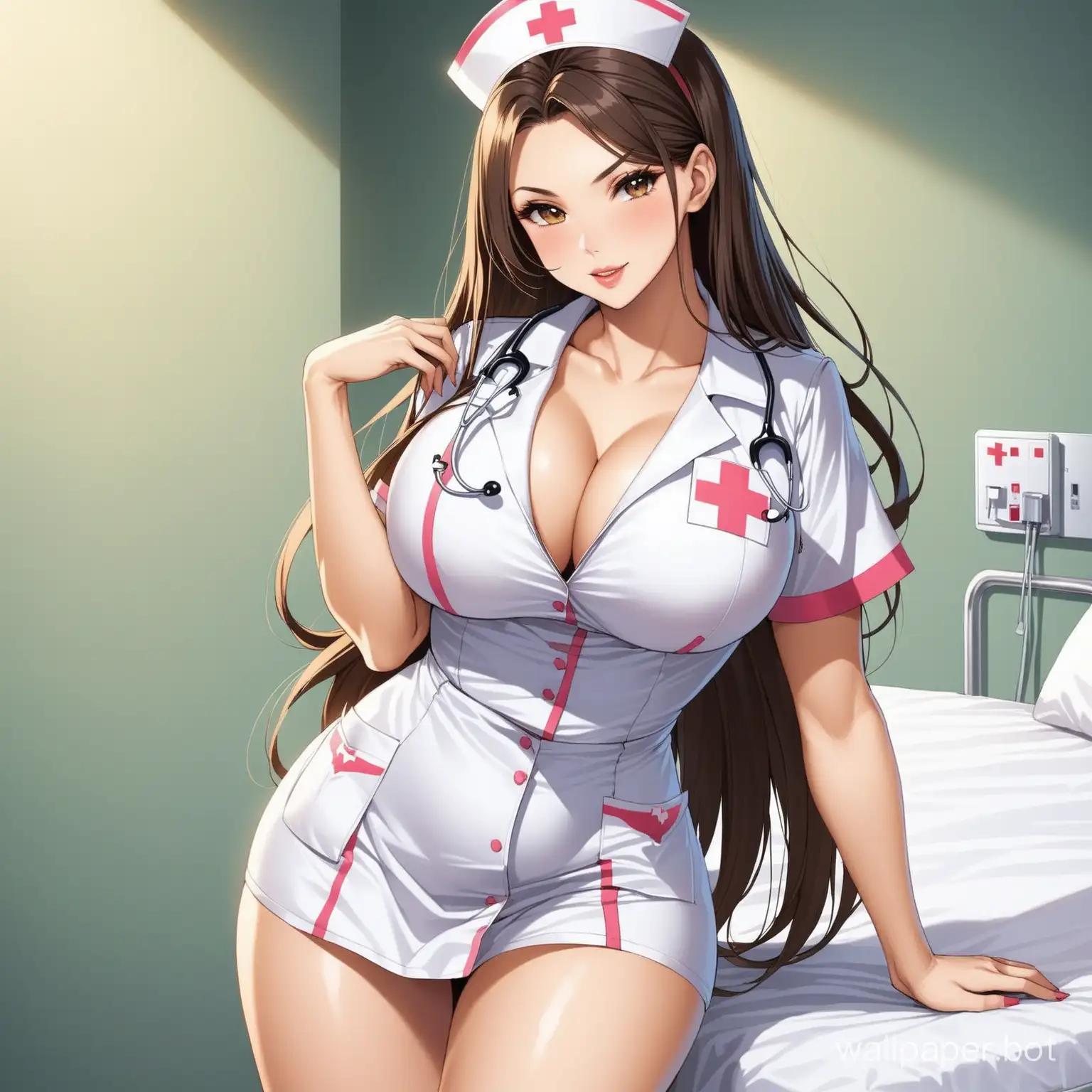 Sexy-Nurse-with-Long-Hair-and-Large-Chest-Stock-Image