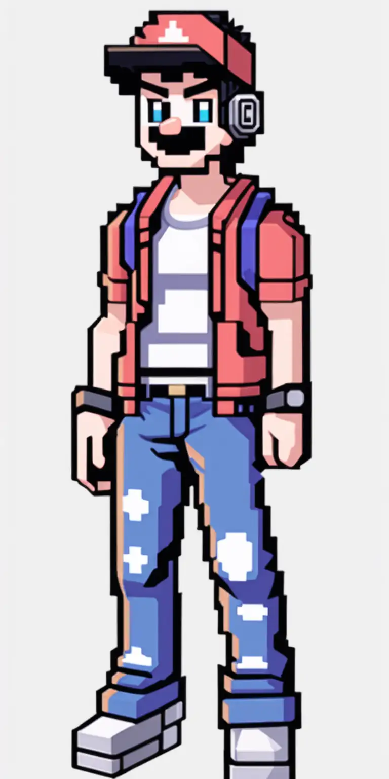 Pixel Gamer full body with a clear background