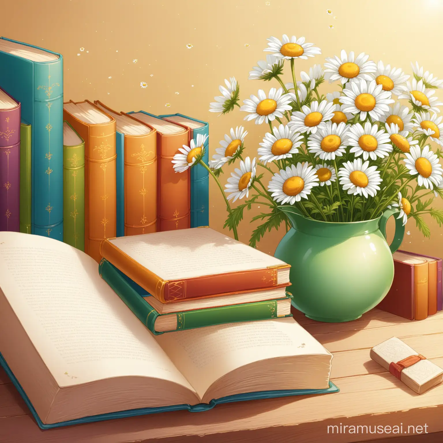 Childhood Collection of Books with Chamomile Flowers