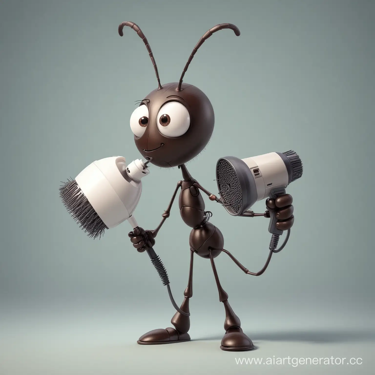 Cartoon-Ant-Drying-Its-Head-with-a-Hairdryer