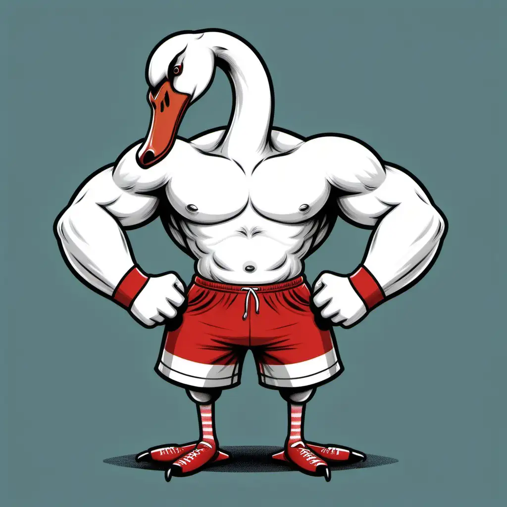 Muscular Swan in Angry Action with Football Shorts
