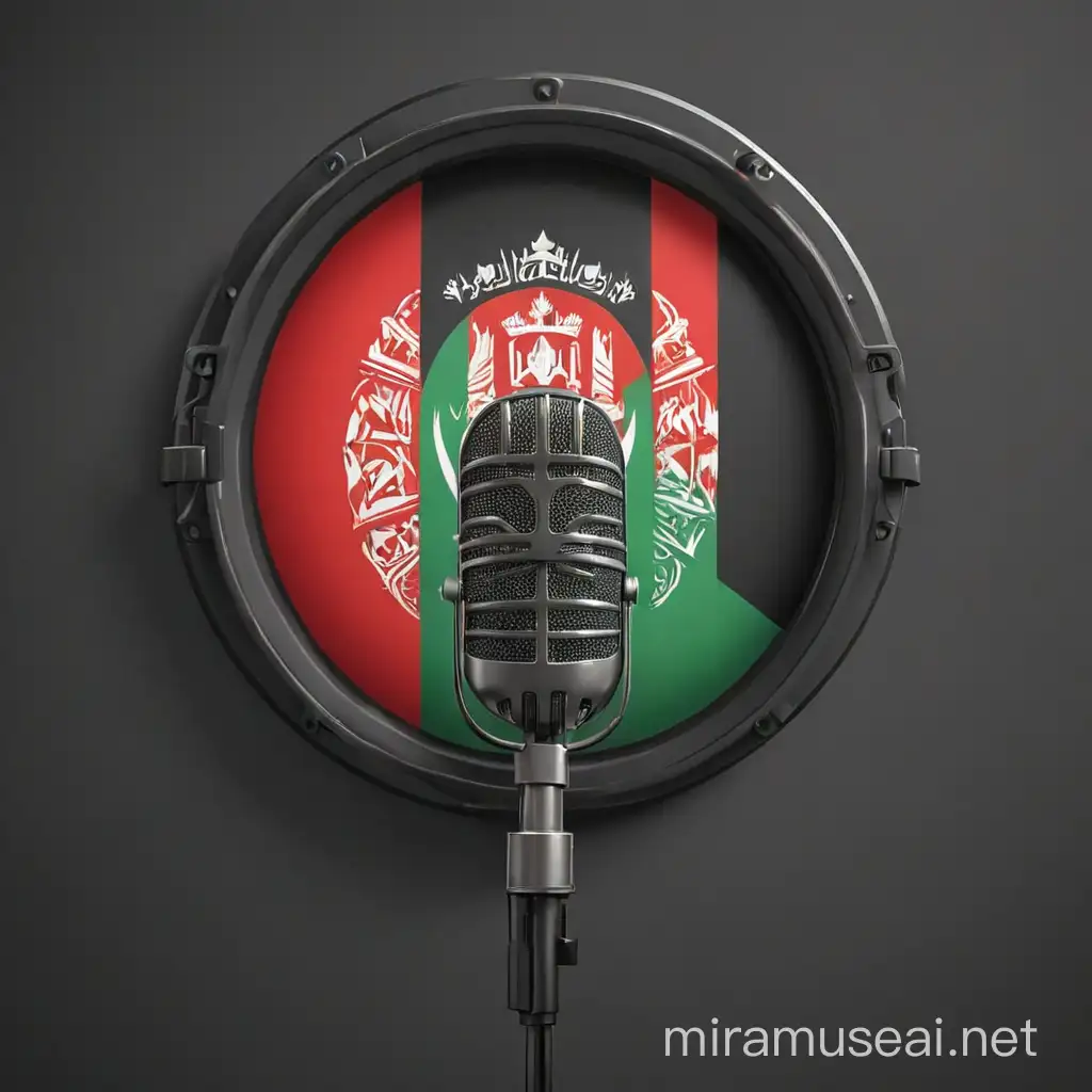 A logo for the Afghan rap music channel with a microphone of the Afghan flag inside