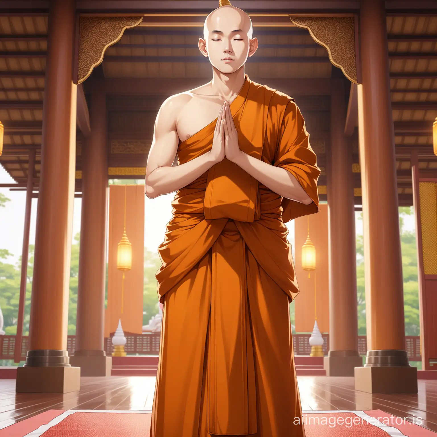 Thai Style Monk, full shape, 8K, Unique, masterpiece