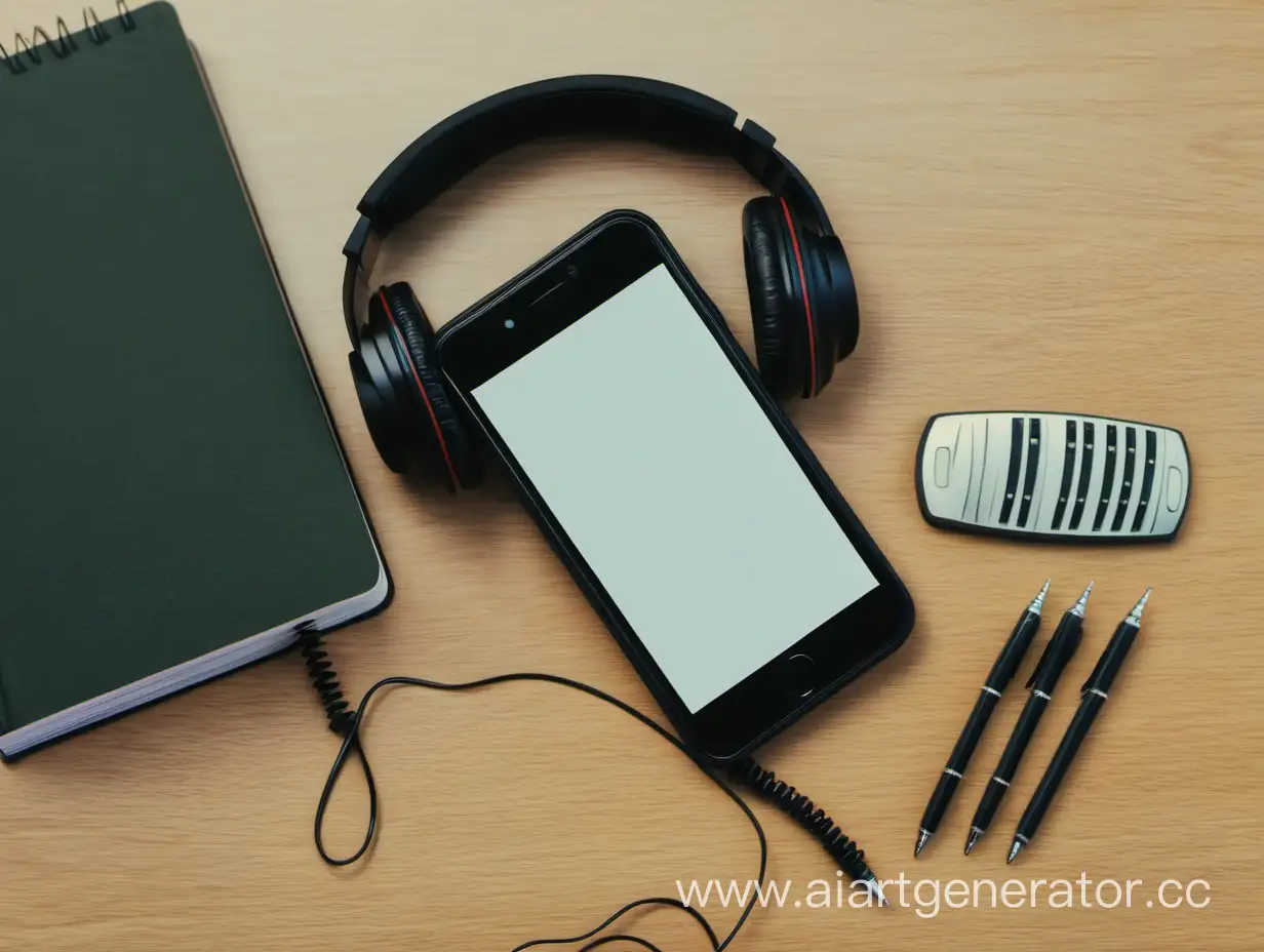 Tabletop-Setup-Phone-Headphones-Notebook-and-Pen