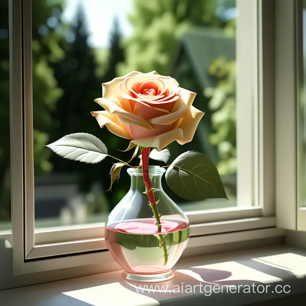 Vibrant-Summer-Scene-Rose-Blooms-on-Sunlit-Windowsill