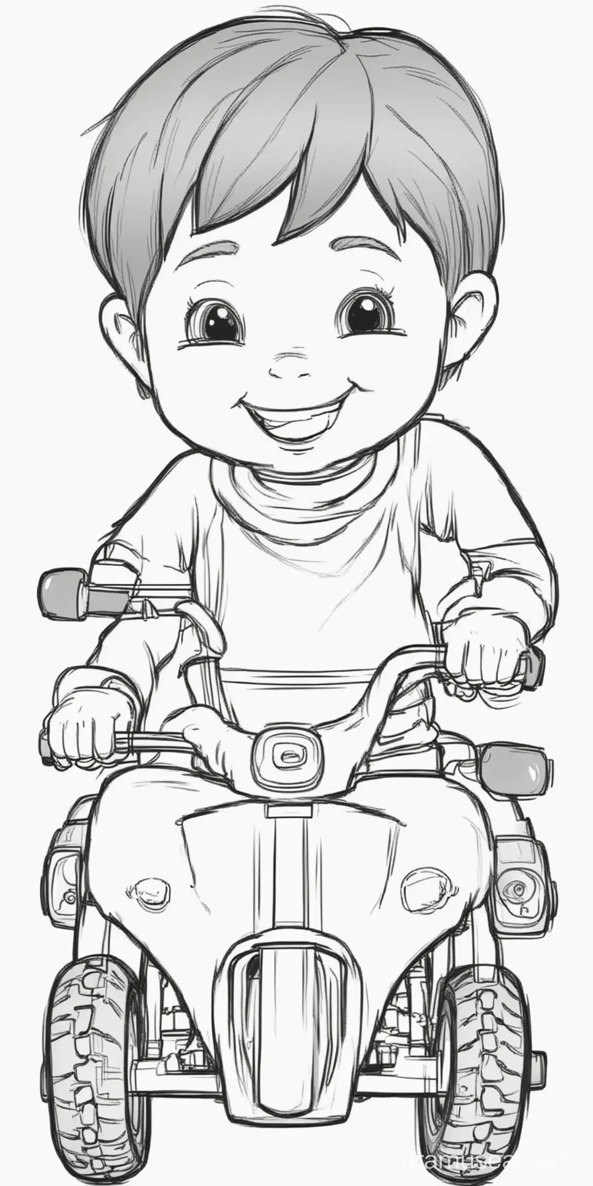 Very easy coloring page for 3 years old toddler. Smile cartoon motor. Without shadows. Thick black outline, without colors and big  details. White background.