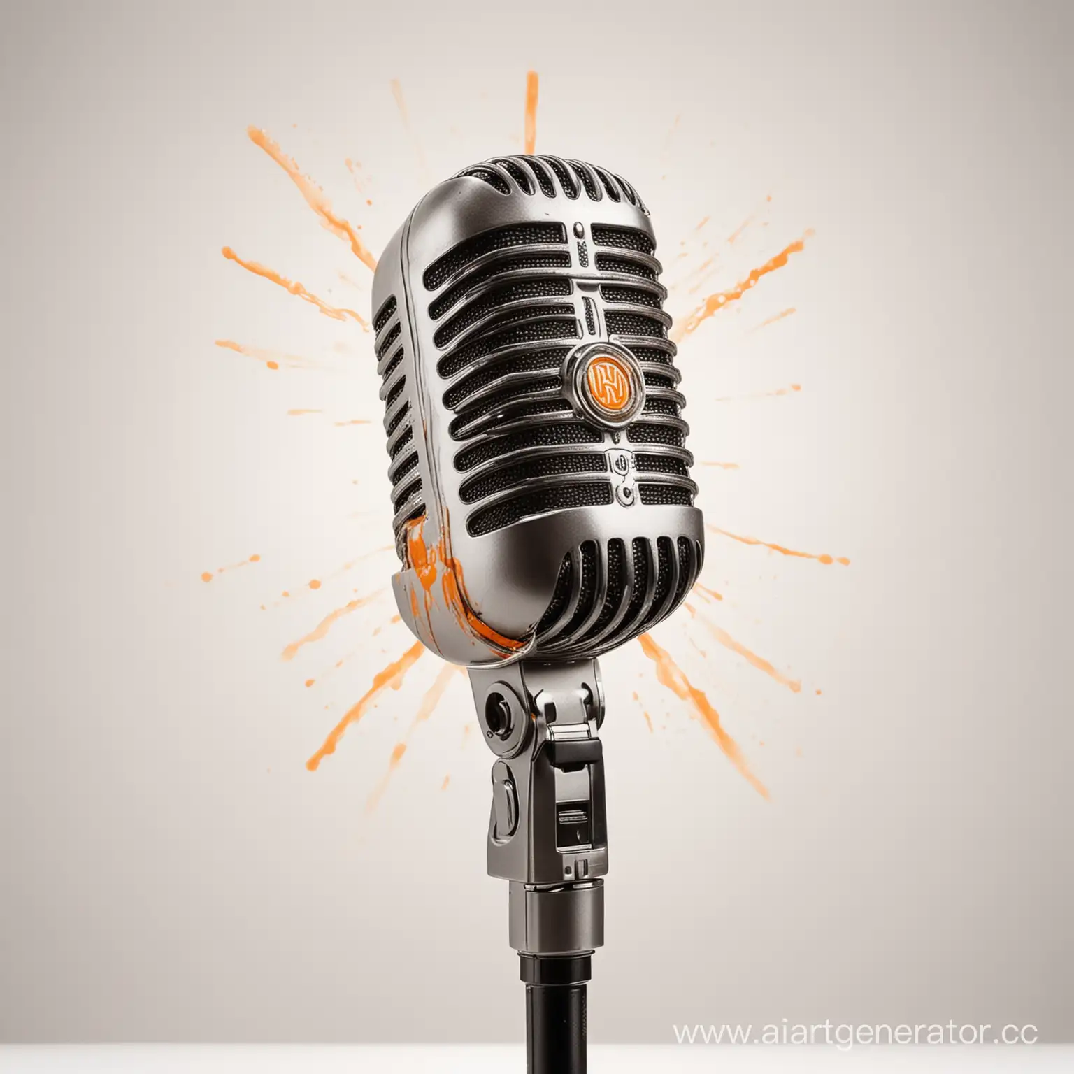 Микрофон на белом фоне с оранжевыми вереницами 

