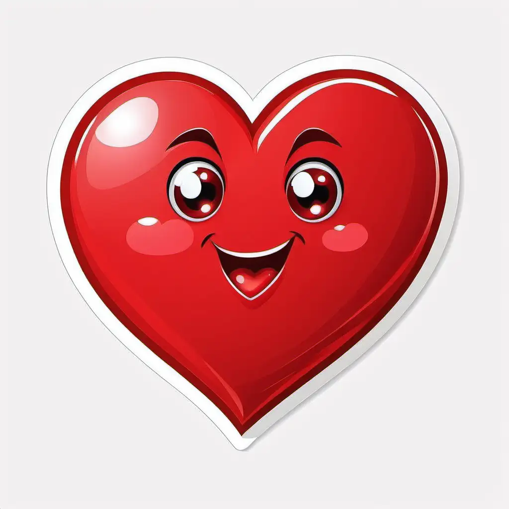 Romantic Red Valentine Heart Cartoon Sticker on White Background